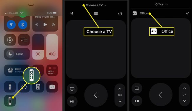 iPhone पर Apple TV रिमोट आइकन और Apple TV चुनना