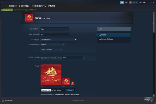 Snimka zaslona sučelja korisničkog profila Steam.