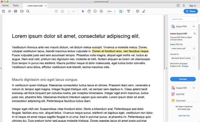 Acrobat Reader se zvýrazněným textem.