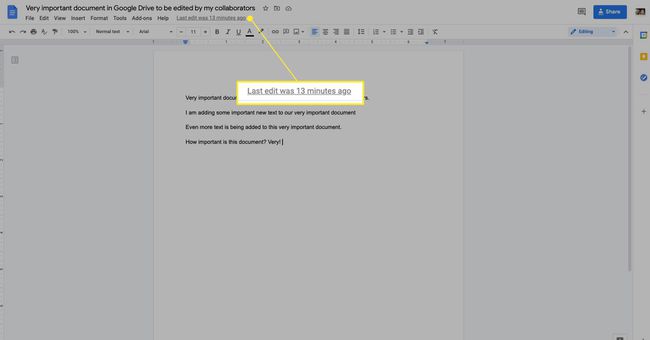 Google Doc ที่ไฮไลต์การแก้ไขล่าสุด