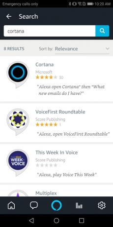 Screenshot di Cortana trovato nei risultati di ricerca dell'app Alexa per Android.