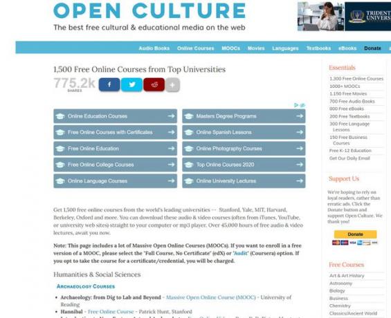 Página de inicio de Open Culture