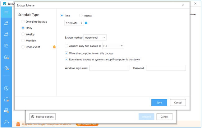 Tipo de agendamento de backup para EaseUS Todo Backup Free