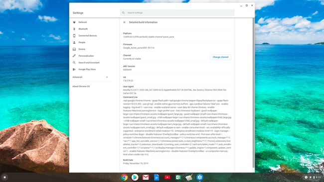 لقطة شاشة لعرض معلومات نظام التشغيل Chrome على Chromebook