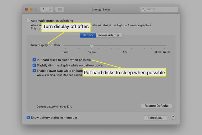 Macシステム環境設定の省エネオプション