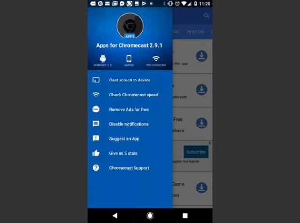 Apps para opções de menu do Chromecast