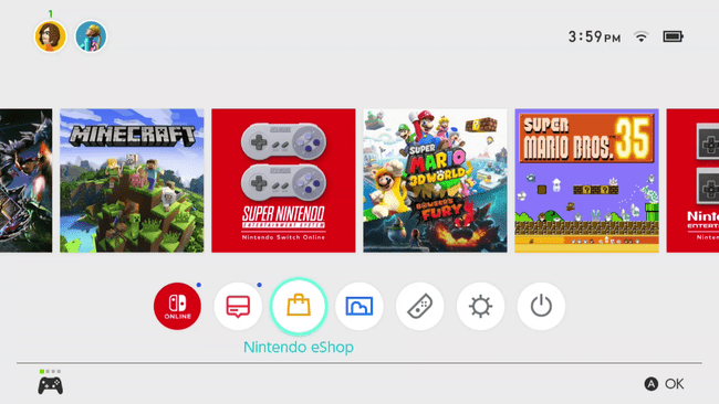 Nintendo Switch 홈 화면에 강조 표시된 Nintendo eShop.