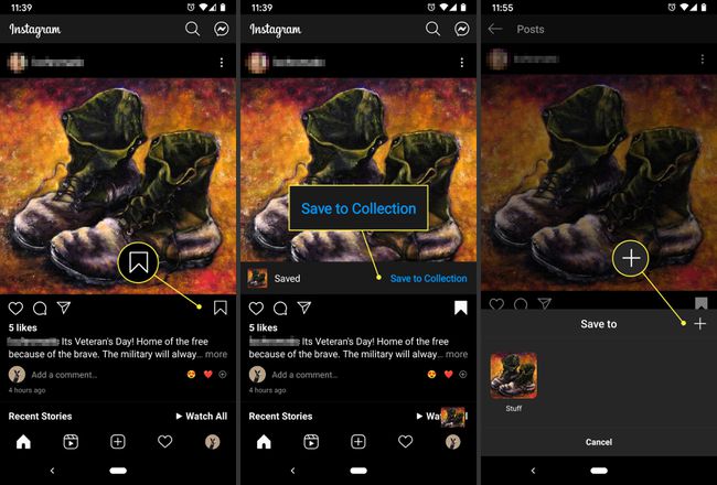 En Instagram-bruger gemmer et opslag i en samling.