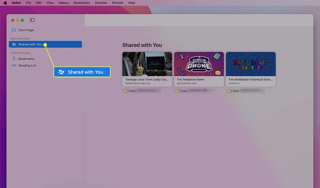 علامة التبويب Shared with You في Safari على macOS Monterey.