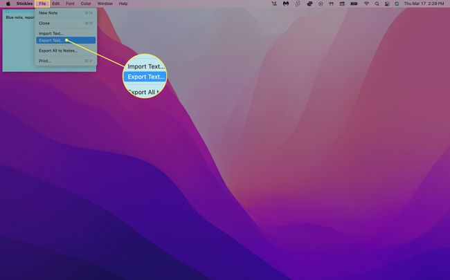 تصدير ملاحظة في Mac Stickies.