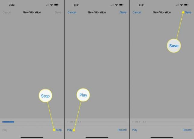 iPhoneの振動設定での停止、再生、保存