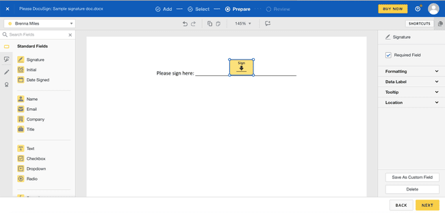 Pomocí DocuSign vytvořte vyplnitelný formulář PDF, který chcete odeslat k podpisu