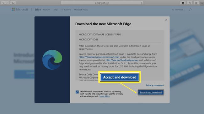 Una captura de pantalla de los términos de la licencia de Microsoft Edge en Mac.