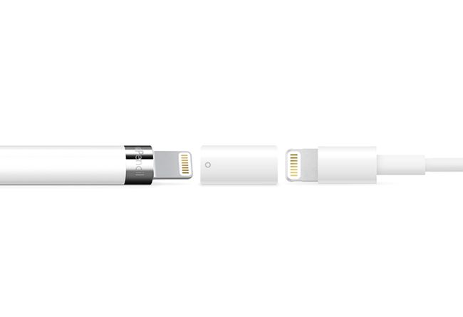 ApplePencilとUSB充電ケーブル付きのLightningアダプター。