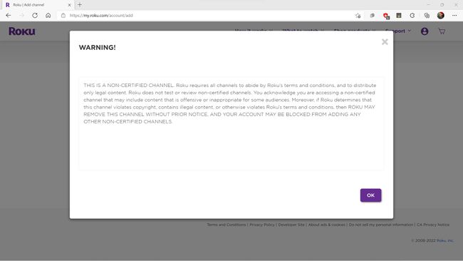 OK resaltado en el sitio web de Roku.