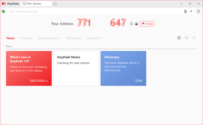 AnyDesk Registerkarte „Neue Sitzung“