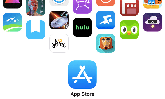 HuluやShineなど、他のいくつかのiOSアプリアイコンが上にあるAppleのアプリストアアイコン