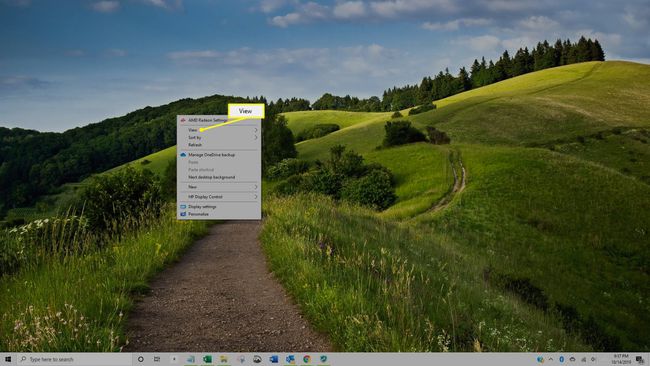 Área de trabalho do WIndows 10 mostrando menu com Visualização destacada