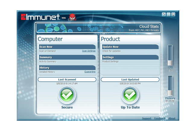 Pantalla principal de Immunet AntiVirus