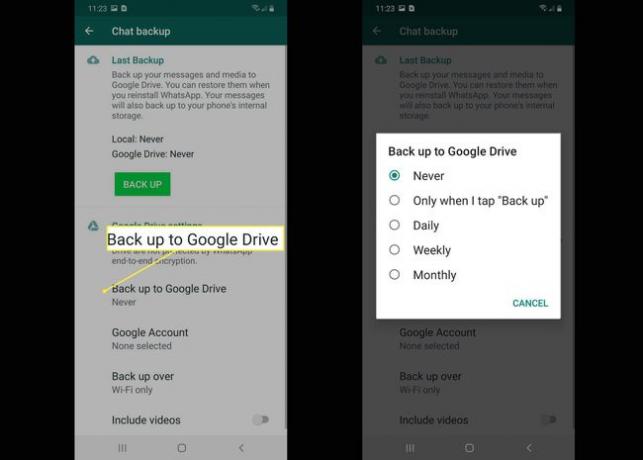 Back-up naar Google Drive-opties