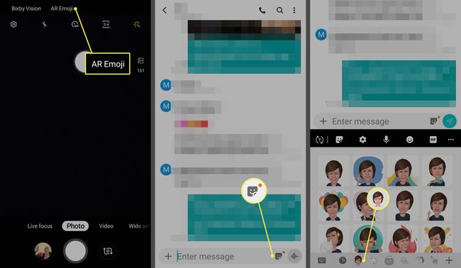 AR Emoji în aplicația Samsung Camera, pictograma autocolant de pe tastatura Samsung și opțiunile Samsung AR Emoji