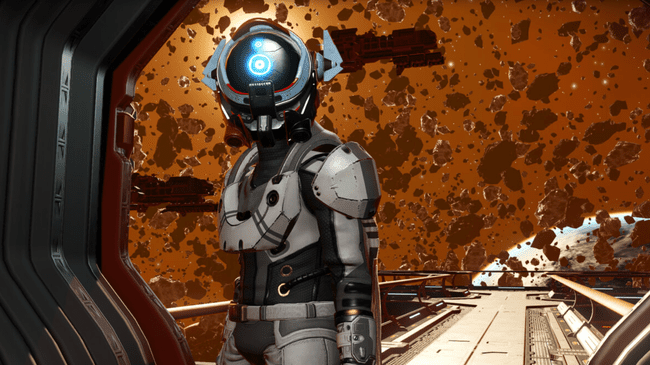 Man's Sky Enduranceの更新なし、小惑星フィールドの近くに立っているプレイヤーキャラクター