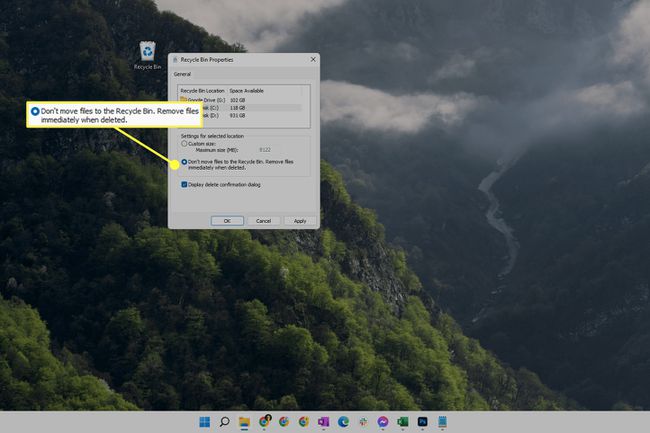 Egenskaper for papirkurven i Windows 11