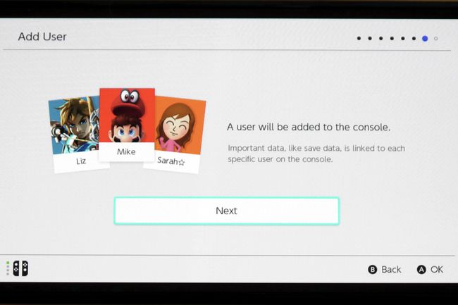 Nintendo Switch OLED 설정 사용자 추가 화면.