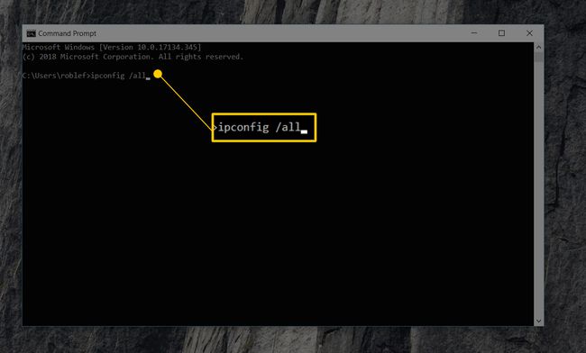 ipconfig all comando nel prompt dei comandi di Windows 10