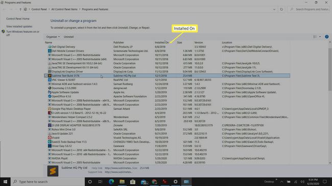 Екранна снимка на премахване на програми в Windows