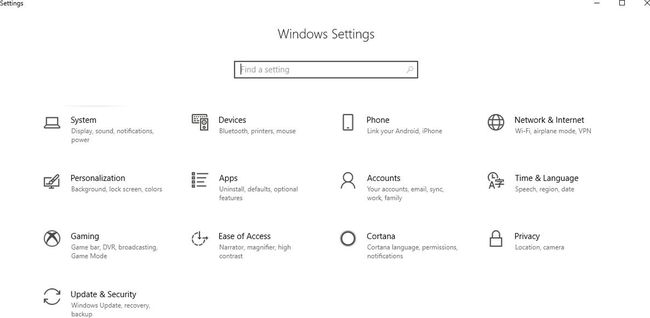 Una captura de pantalla de la interfaz de configuración de Windows 10