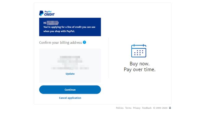 PayPalクレジット申請プロセスのスクリーンショット