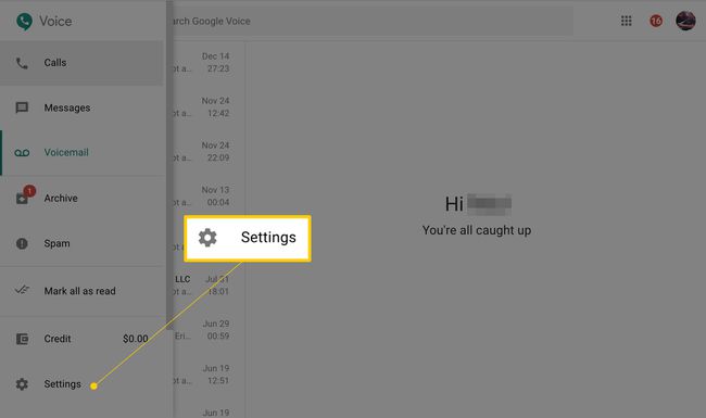 Configuración en el menú de Google Voice