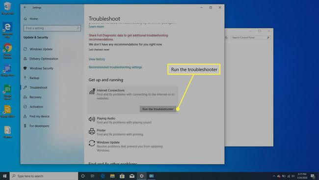 Optar por ejecutar el solucionador de problemas en Windows 10.