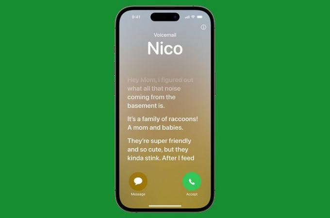 iOS 17 でのライブ ボイスメールの文字起こしのスクリーンショット