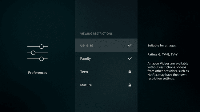 Zrzut ekranu przedstawiający ograniczenia oglądania na Firestick.