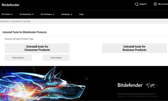 Página de desinstalación de Bitdefender