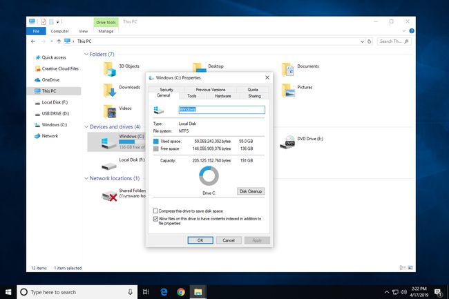 Windows 10의 하드 드라이브 속성