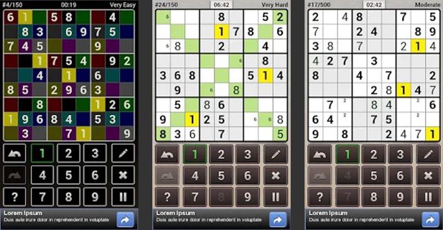 Tři sudoku v aplikaci Andoku Sudoku pro Android.