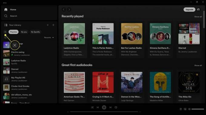 Le X mis en surbrillance dans Votre bibliothèque dans Spotify.