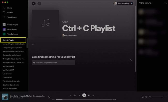 Spotify forMacで曲をコピーするための新しいプレイリストを作成します。