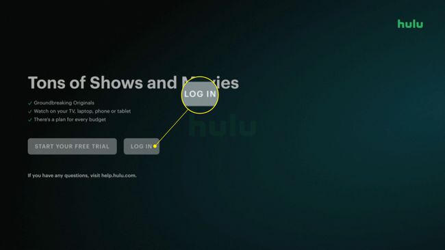 Stranica za prijavu u aplikaciji Hulu s istaknutom prijavom