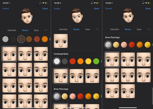 Opções de navegação para um Memoji