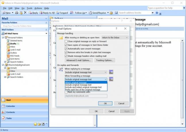 Fenster Outlook 2007 E-Mail-Optionen mit Standard-Dropdown