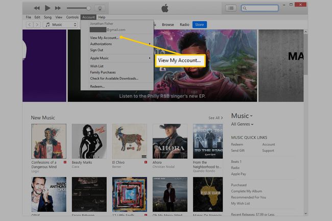 Wyświetl Moje konto w iTunes