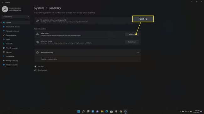 Resetujte PC v Nastavení Windows