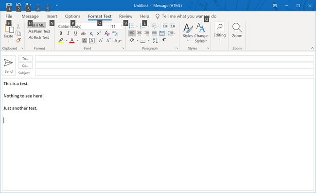 Simbol paragraf dalam email di Outlook di Windows 10.