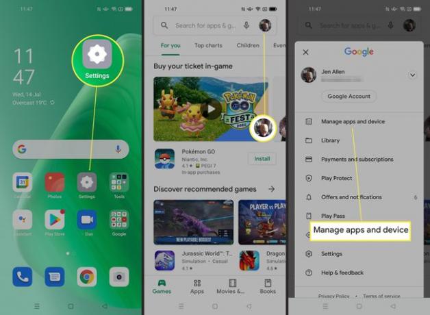 Vereiste stappen om apps en apparaat te beheren in de Google Play Store op Android