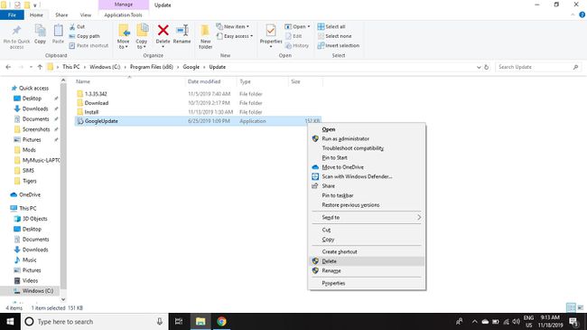 Usuń pliki Google Update z folderu Update w katalogu instalacyjnym Google.