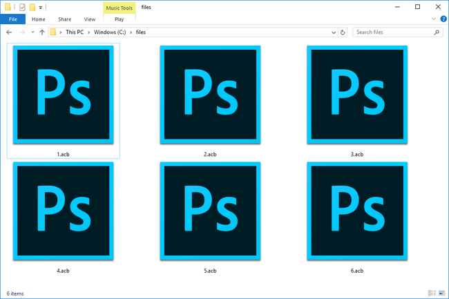 ACB-bestanden in Windows 10 die openen met Photoshop